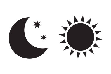 Night icon of the moon with stars and sun icon, vector on white background.