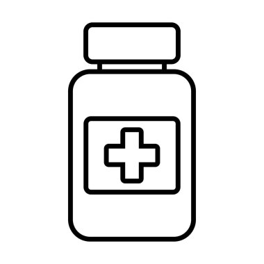 Medicine bottle icon. Black and white icon. Vector illustration.