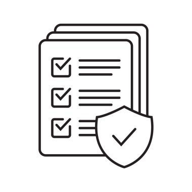 Checklist and shield line icon, Insurance policy concept, data document security, vector icon.