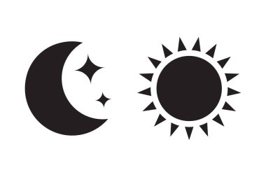 Night icon of the moon with stars and sun icon, vector on white background.