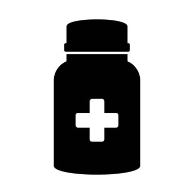 Medicine bottle icon. Black and white icon. Vector illustration.