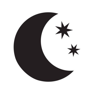 Beyaz arka planda yıldız ikonu olan hilal. Gece ikonu. Hilal ikonu. Minimalist stil.