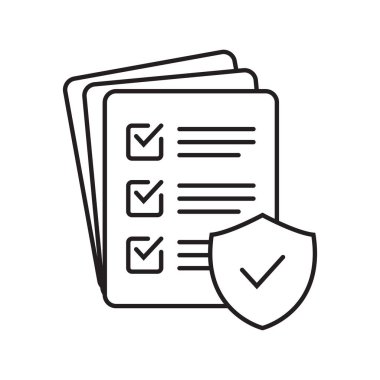 Checklist and shield line icon, Insurance policy concept, data document security, vector icon.