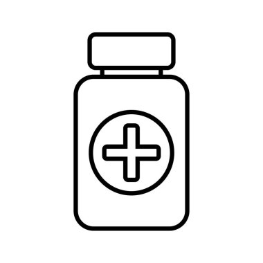 Medicine bottle icon. Black and white icon. Vector illustration.
