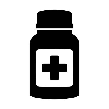 Medicine bottle icon. Black and white icon. Vector illustration.