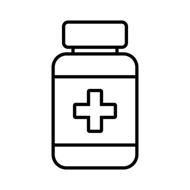 Medicine bottle icon. Black and white icon. Vector illustration.