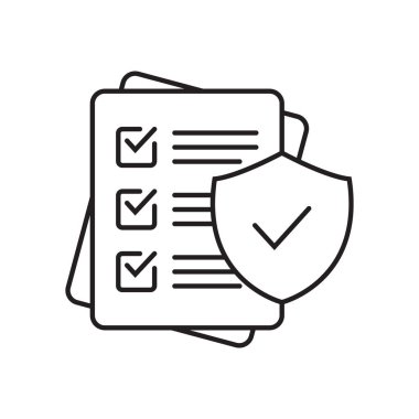 Checklist and shield line icon, Insurance policy concept, data document security, vector icon.