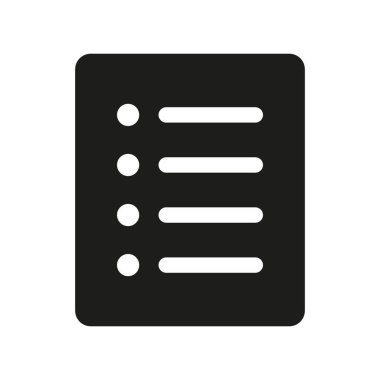 Simgeyi listele, Menü sembolü, İşaretleme listesi simgesi katı biçimi, düz simge simgesi. Vektör tasarım ögesi.