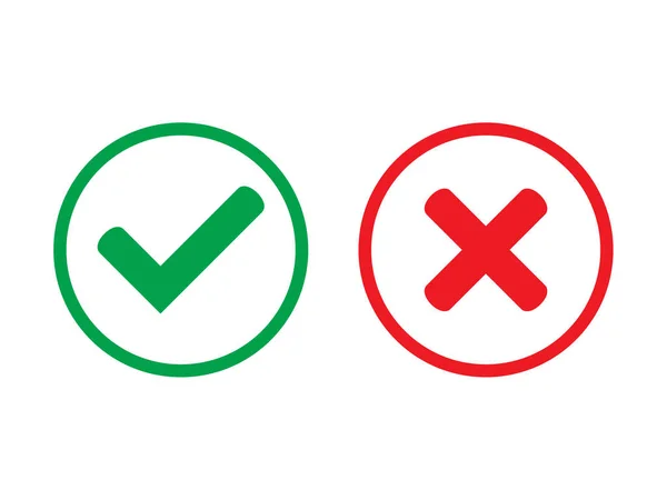 Green Tick Red Cross Checkmarks Circle Flat Icons Yes Line — Vettoriale Stock