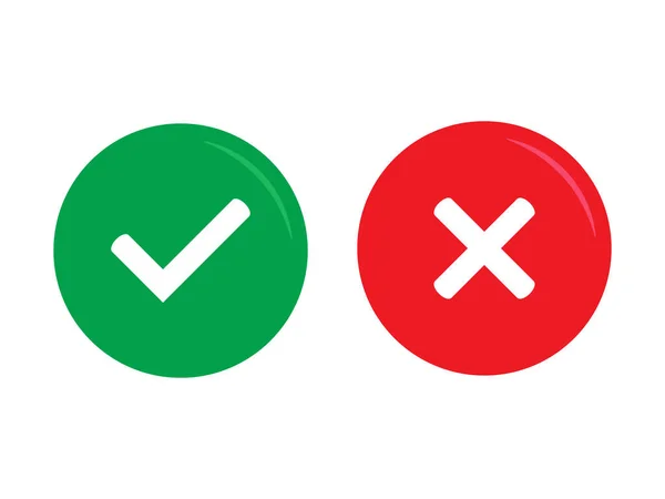 在圆形扁平图标中的绿色勾号和红色交叉勾号 是或否行符号 批准或拒绝用户界面图标 — 图库矢量图片