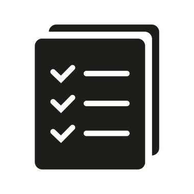 Simgeyi listele, Menü sembolü, İşaretleme listesi simgesi katı biçimi, düz simge simgesi. Vektör tasarım ögesi.