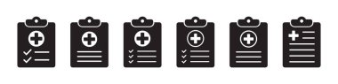 Medical history icon, medical report symbol. Health care clipboard icon. Medical card icon.