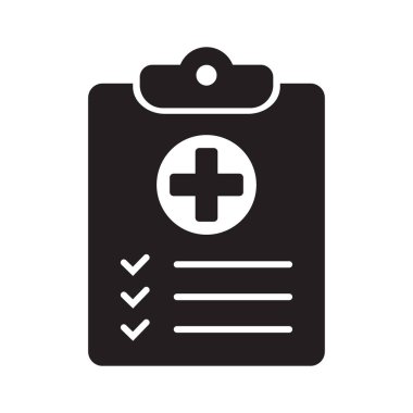 Medical history icon, medical report symbol. Health care clipboard icon. Medical card icon.