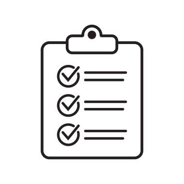 Pano ve kontrol listesi simgesi. Proje yönetimi, anket çizgisi simgesi. Web sitesi ve uygulama tasarımı için listeleme vektör simgesi.
