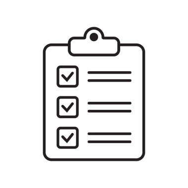 Pano ve kontrol listesi simgesi. Proje yönetimi, anket çizgisi simgesi. Web sitesi ve uygulama tasarımı için listeleme vektör simgesi.