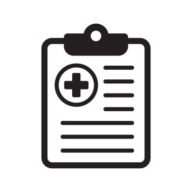 Medical history icon, medical report symbol. Health care clipboard icon. Medical card icon.