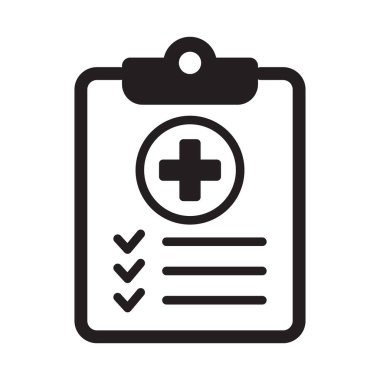 Medical history icon, medical report symbol. Health care clipboard icon. Medical card icon.