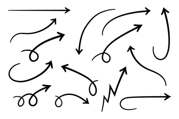 Flèches Courbes Jeu Flèches Dessinées Main Vectorielles Collecte Pointeurs — Image vectorielle