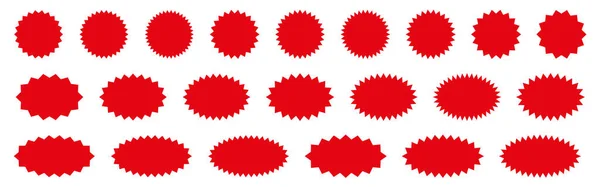 星暴红色贴纸集 系列特价销售圆和椭圆形的太阳暴标签和按钮隔离在白色背景 广告宣传用星条旗和星条旗 — 图库矢量图片