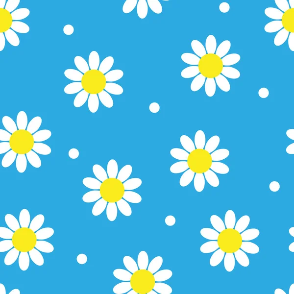 Seamless Pattern Daisy Flower Blue Background Vector Illustration Cute Chamomile — Stock Vector