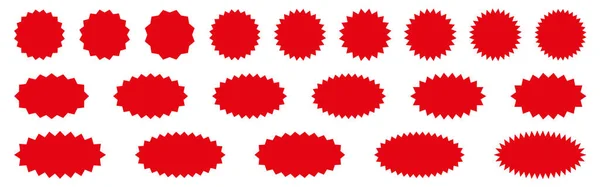 stock vector Starburst red sticker set - collection of special offer sale round and oval sunburst labels and buttons isolated on white background. Stickers and badges with star edges for promo advertising.