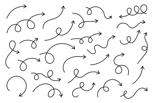 Flechas Curvas Conjunto Setas Desenhadas Mão Vetoriais Coleção Ponteiros —  Vetores de Stock