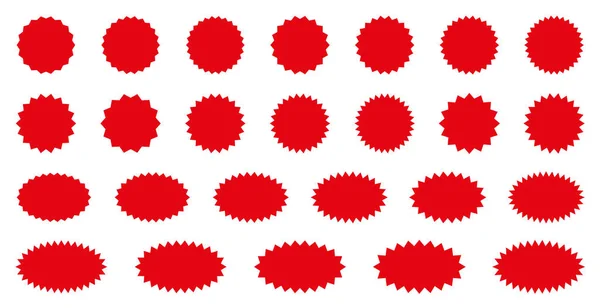 Starburst Rött Klistermärke Set Samling Specialerbjudande Försäljning Runda Och Ovala — Stock vektor