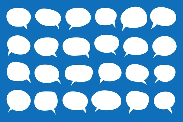 スピーチの泡のセット バブルテキスト 漫画のチャットボックス メッセージボックスを話す 青い背景に空白の空のベクトル白いスピーチ泡 漫画バルーンワードデザイン — ストックベクタ