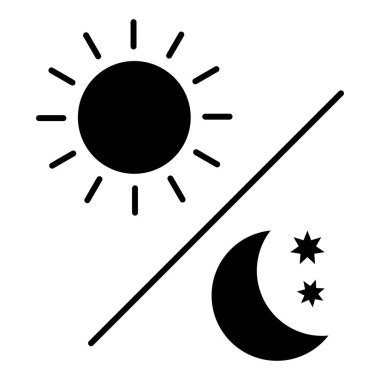 Night icon of the moon with stars and sun icon, vector on white background.