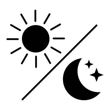 Night icon of the moon with stars and sun icon, vector on white background.