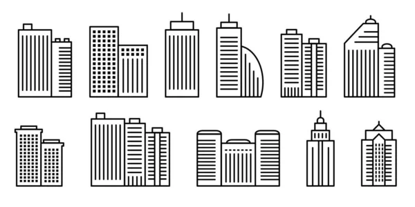 stock vector Building Icons Set. Skyscraper line icon. Expanded stroke. Vector illustration.