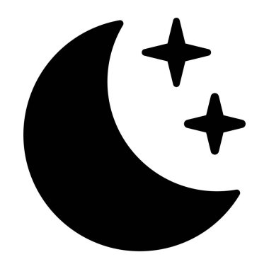 Beyaz arka planda yıldız ikonu olan hilal. Gece ikonu. Hilal ikonu. Minimalist stil.
