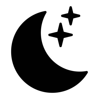 Beyaz arka planda yıldız ikonu olan hilal. Gece ikonu. Hilal ikonu. Minimalist stil.