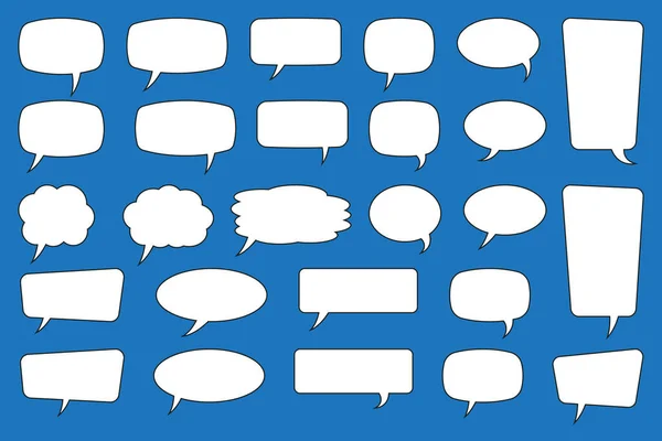 スピーチの泡のセット バブルテキスト 漫画のチャットボックス メッセージボックスを話す 青い背景に空白の空のベクトル白いスピーチ泡 漫画バルーンワードデザイン — ストックベクタ