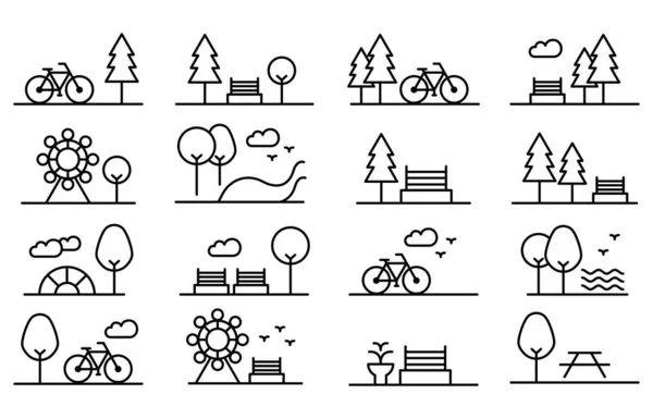 Landscape Related Icons City Park Vector Icon Set — Stock Vector