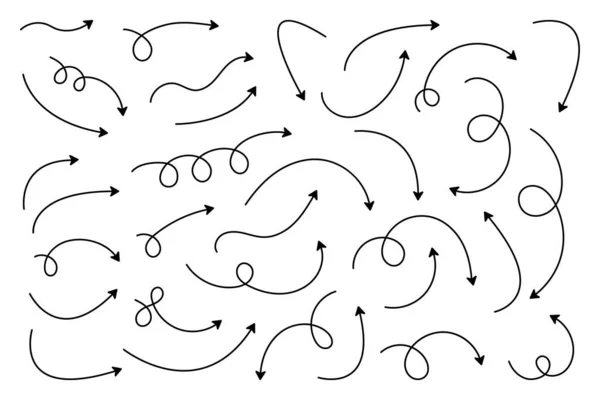 Flèches Courbes Jeu Flèches Dessinées Main Vectorielles Collecte Pointeurs — Image vectorielle