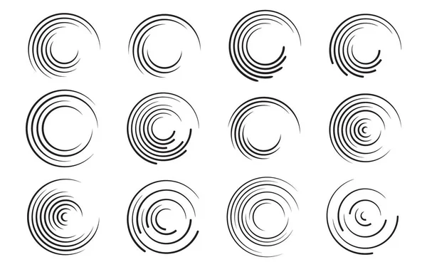 Set Linee Velocità Nere Forma Circolare Arte Geometrica Elemento Design — Vettoriale Stock