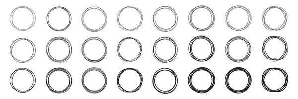 Cercuri Desenate Manual Set Schițe Cadru Runde Cercuri Linie Scribble — Vector de stoc