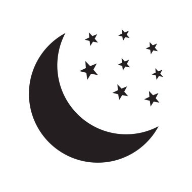 Beyaz arka planda yıldız ikonu olan hilal. Gece ikonu. Hilal ikonu. Minimalist stil.