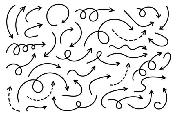 湾曲した矢印 ベクトルハンド描画矢印のセット ポインタのコレクション — ストックベクタ
