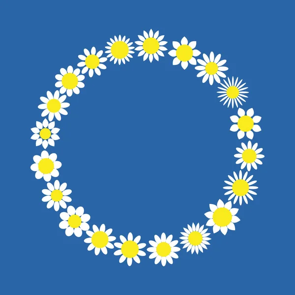Cadre Rond Composé Fleurs Blanches Marguerites Illustration Vectorielle Style Plat — Image vectorielle
