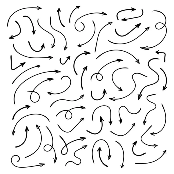 Flèches Courbes Dessinées Main Croquis Style Doodle Collecte Pointeurs — Image vectorielle