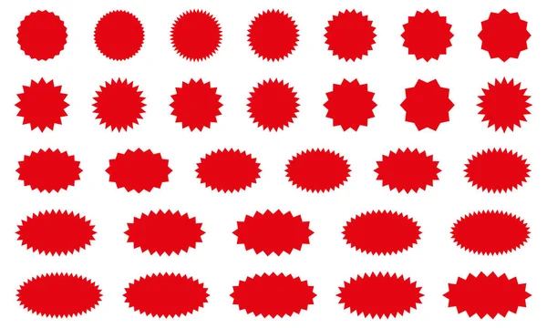 Starburst Rött Klistermärke Set Samling Specialerbjudande Försäljning Runda Och Ovala — Stock vektor