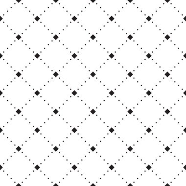 Noktalı çizgi eşkenar dörtgen desenli. Modern stil dokusu. Noktalı eşkenar dörtgenli geometrik fayanslar tekrarlanıyor. Siyah geometrik şekil beyaz arkaplanda tekrarlanabilir.