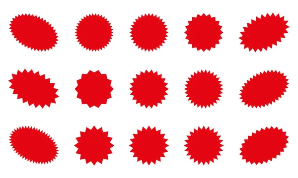 星暴红色贴纸集 系列特价销售圆和椭圆形的太阳暴标签和按钮隔离在白色背景 广告宣传用星条旗和星条旗 — 图库矢量图片