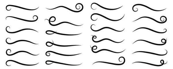 Swoosh和Swash Swish矢量图标 黑色下划线集 手绘Swirl和Curly文字元素 在白色背景下隔离的涂鸦复古集合 — 图库矢量图片