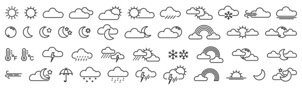 Weather Forecast Outline Web Icon Set Vector Line Icons Collection — Stock Vector