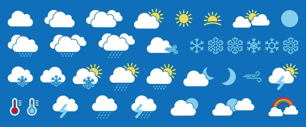 Conjunto Ícones Previsão Meteorológica Coleção Ícones Climáticos Planos Símbolos Meteorológicos — Vetor de Stock