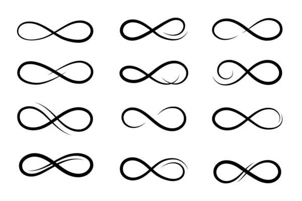 手绘无限符号 黑色无限的图标 永恒的 无限的 无限的 永恒的迹象 — 图库矢量图片
