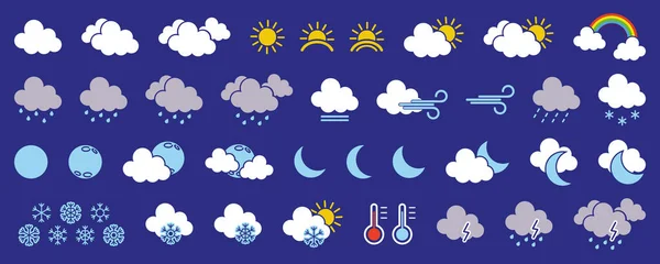 Weather Forecast Icon Set Weather Flat Icons Collection Meteorology Symbols — Stock Vector